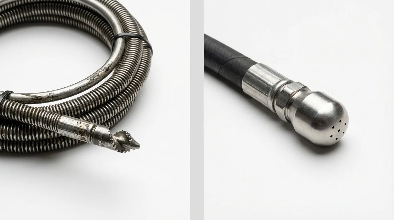 Drain snake cable and hydro jetting nozzle used for drain cleaning in Ely, MN