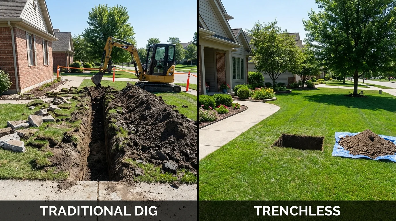Trenchless sewer repair with minimal yard damage versus traditional excavation in Ely, MN